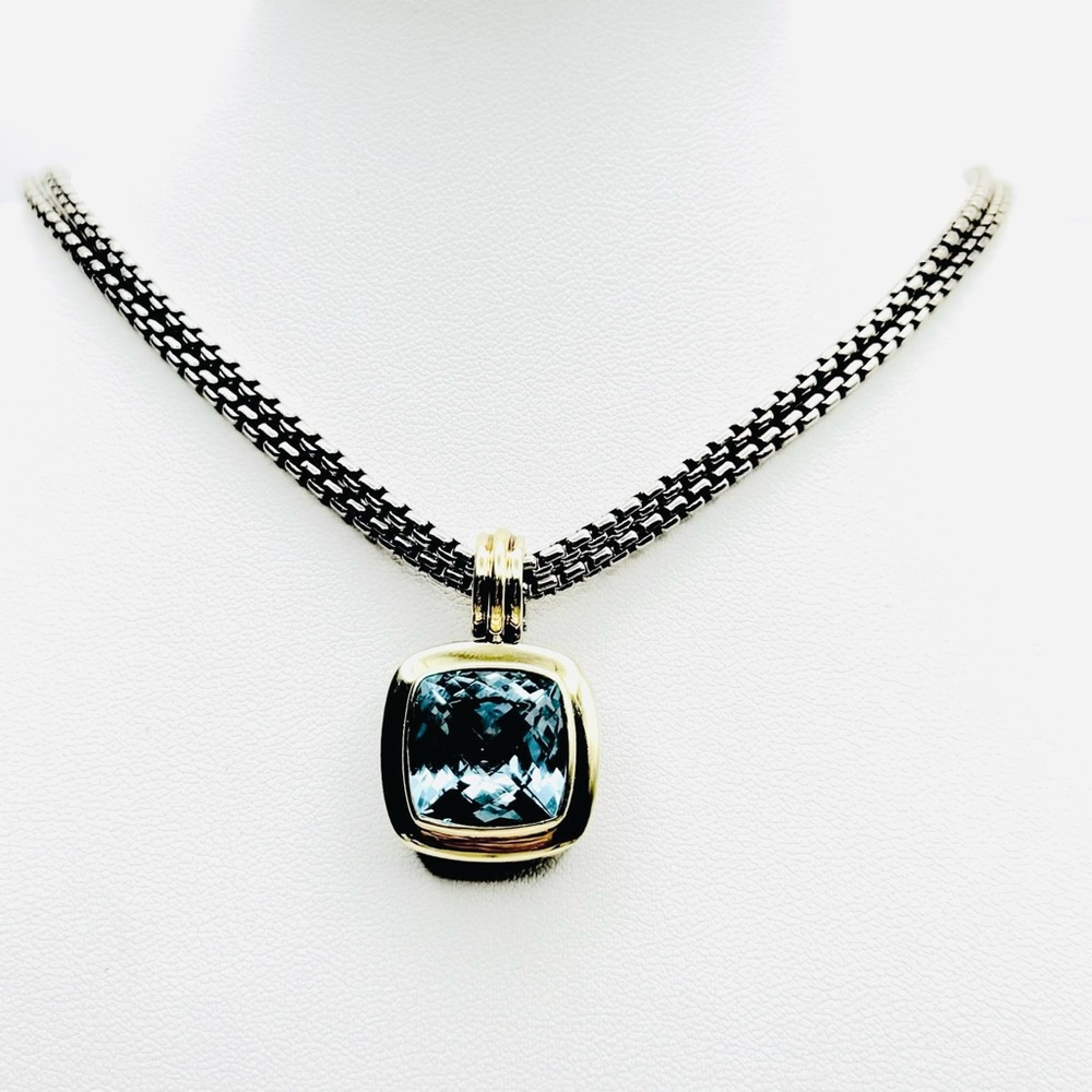 David Yurman Albion 14mm Blue Topaz Pendant Enhancer With Gold - Picture 2 of 6